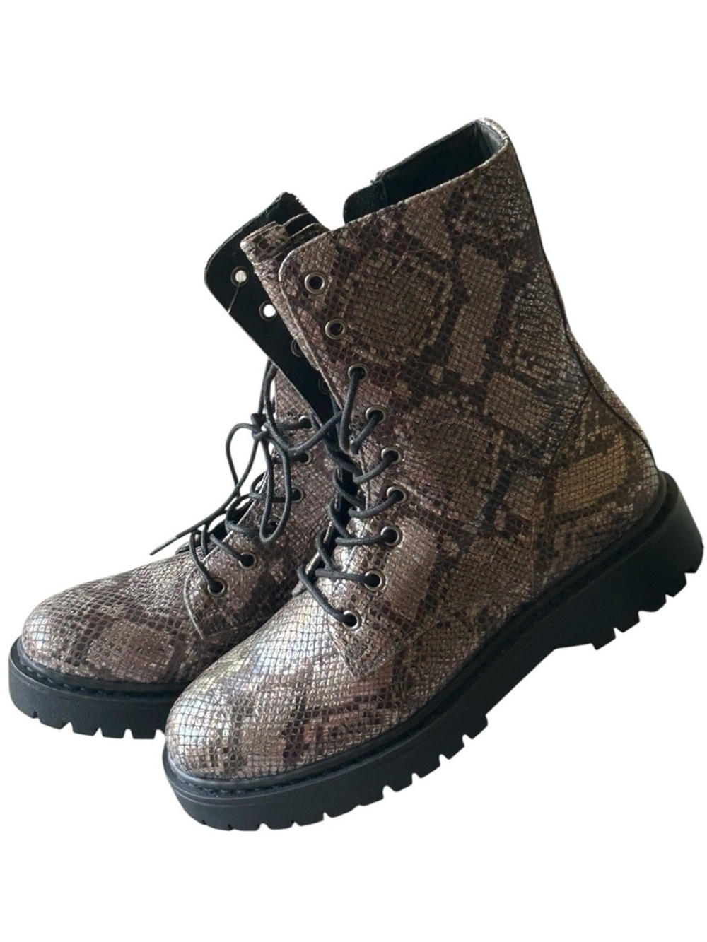 Geox Respira Bleyze Snakeskin Metallic Brown Combat Boots NEW WITHOUT TAGS